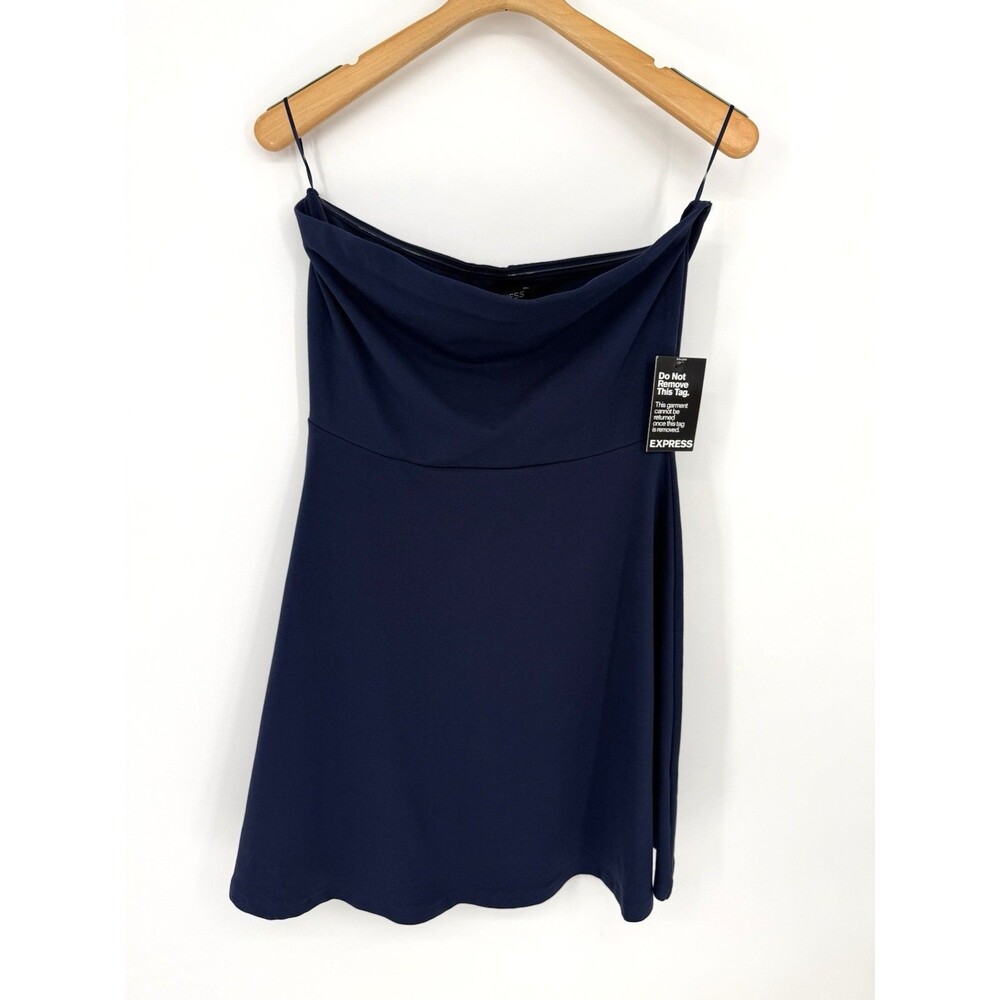 NWT Express Strapless Empire Waist Fit & Flare Mini Dress Navy Blue Women's L